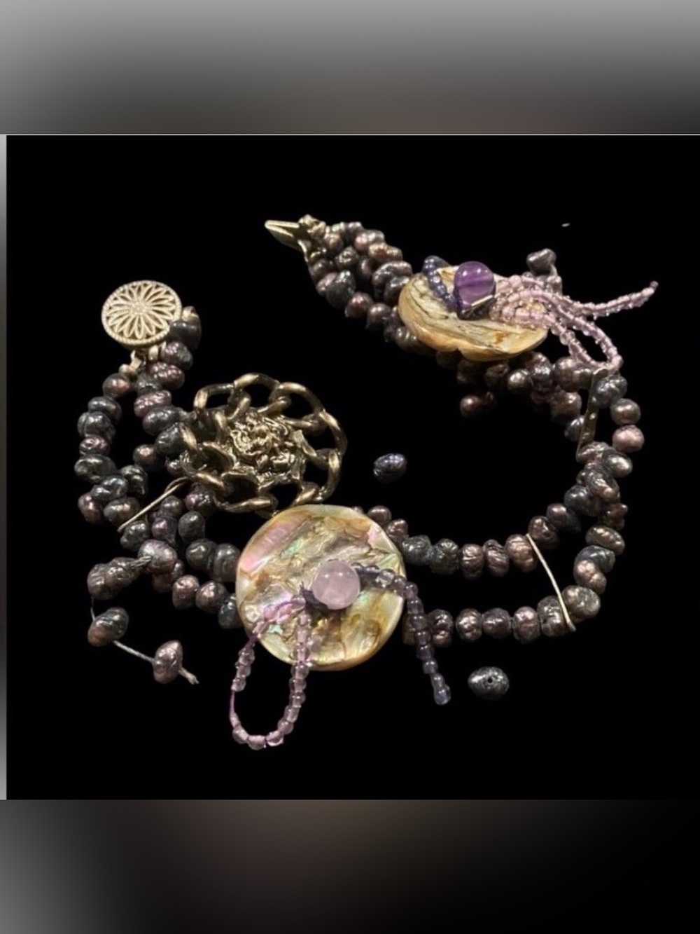Artisan Black Pearl Sterling Silver Bracelet #5020 💎